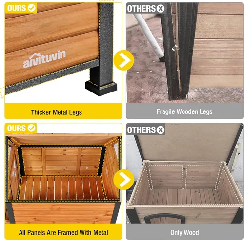 Vista 5 de Casa para perros al aire libre, refugio impermeable para cachorros, casa para perros de interior con piso elevado, diseño antimordeduras, hogar