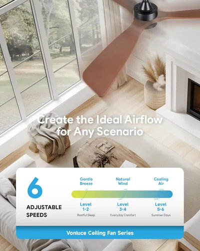 Vista 3 de VONLUCE Ventiladores de techo con luces, ventilador de techo de 52 pulgadas y control remoto, motor CC reversible de 6 velocidades, 3CCT, ventilador
