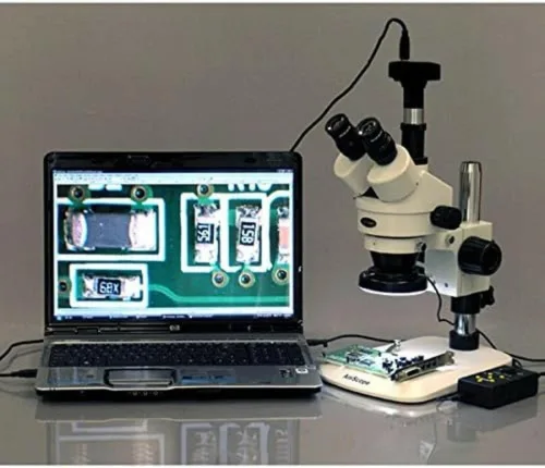 Vista 4 de AmScope SM-1TNZ-144A-10M Microscopio Digital Profesional Trinocular Estéreo Zoom, WH10x, Aumento 3.5X-90X, Objetivo de Zoom 0.7X-4.5X, Anillo de Luz