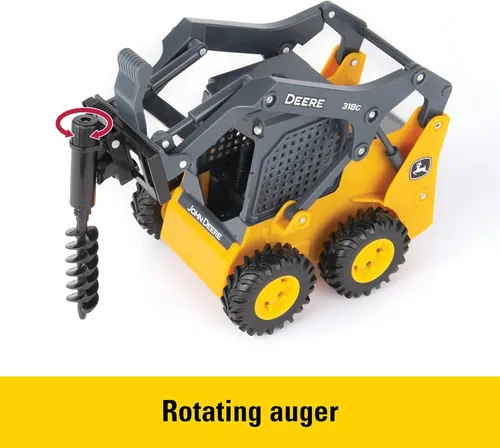 Vista 2 de TOMY Big Farm John Deere 318G - Juego de juguetes de minicargadora - escala 1:16 - Juguetes de construcción con accesorios intercambiables únicos