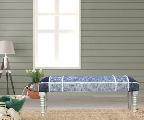 Vista 15 de LR Home Banco Abilene, 47 pulgadas de largo x 16 pulgadas de profundidad x 18 pulgadas de ancho, crema/gris