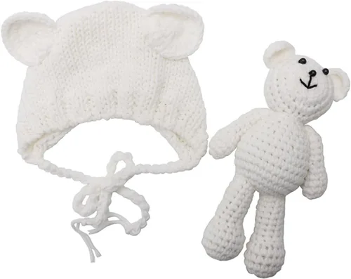 Vista 11 de Accesorios para fotografías de bebés recién nacidos, gorro de lana y muñecos de oso