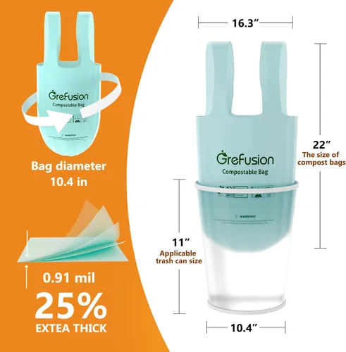 Vista 4 de Bolsas de basura compostables con asa y cordón, bolsas de basura, 2.6 galones, bolsas para residuos de alimentos, bolsas pequeñas de basura