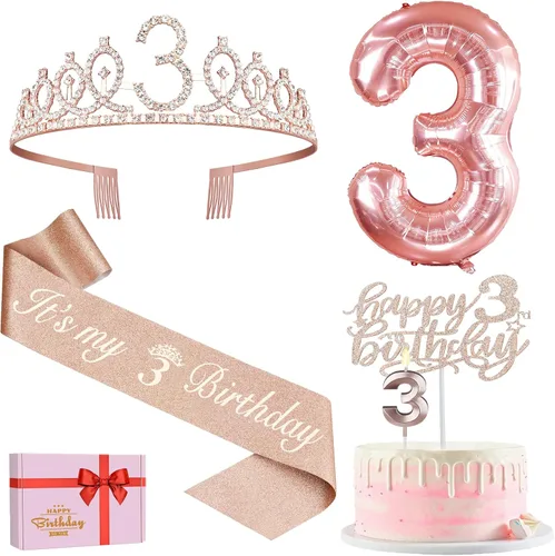 Vista 53 de Decoraciones de cumpleaños número 17 para niña, incluyendo tiara y banda de cumpleaños de 17, decoración para pastel y velas, globos de números