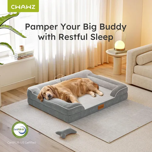 Vista 5 de CWAWZ Camas para Perros Grandes, Cama Ortopédica para Mascotas con Gel de Enfriamiento y Espuma Viscoelástica, Camas Impermeables para Perros