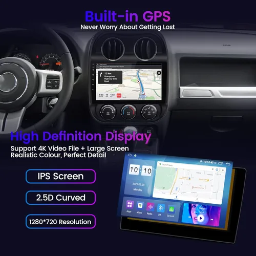 Vista 5 de Radio de coche estéreo para Jeep Patriot Compass 2010-2016, 10 pulgadas Android 11 unidad principal pantalla táctil integrada Apple Carplay Andriod
