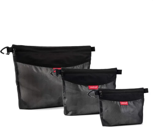 Vista 22 de Pack all bolsa con cremallera de material resistente al agua, bolsas de malla con cremallera para almacenamiento, viajes, oficina (negro, pequeña)