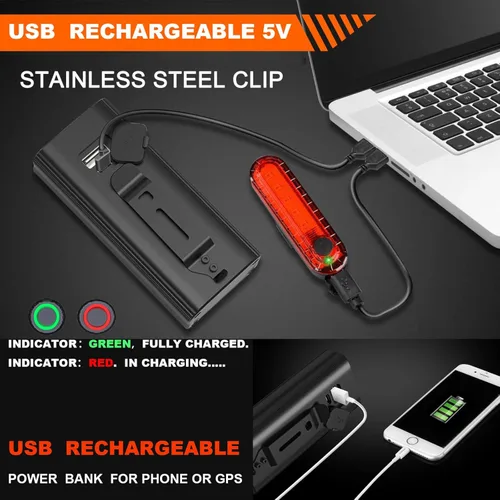 Vista 3 de Juego de luces de bicicleta para conducción nocturna, juego de luces USB para bicicleta, faro delantero y trasero de bicicleta, modos de luz de 3/5