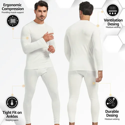 Vista 2 de UNIQUEBELLA - Ropa interior térmica para hombre con calzoncillos largos y forro polar de secado rápido y capa de base térmica