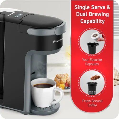 Vista 2 de Elite Gourmet EHC323 - Cafetera de cápsulas 2 en 1 con tecnología de preparación rápida, capacidad de preparación de 6 ~ 12 onzas, K-Cups y molidos