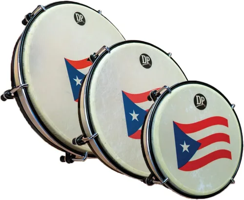 Vista 2 de DP Music Set de Panderos - Marco de Carcasa de Madera Tambores Pleneras con Bandera de Puerto Rico - Estuche de Transporte de Nylon Incluido