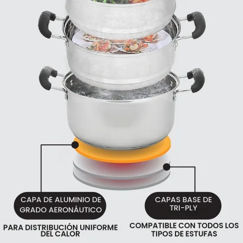 Vista 5 de CONCORD - Utensilios de cocina de acero inoxidable de 3 niveles, 9.4 in (compatible con inducción)