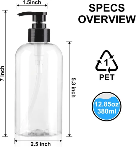 Vista 2 de Dispensadores de Botellas de Bomba Vacías, Botellas de Bomba Transparentes y Rellenables de Plástico Libres de BPA para Champú, Loción, Jabón
