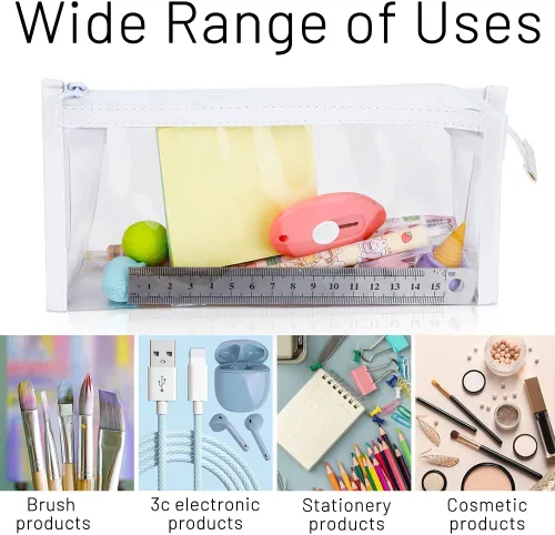 Vista 3 de 4 estuches para lápices, bolsa transparente para rotuladores con cremallera, bolsa de almacenamiento para lápices de examen, bolsa de maquillaje
