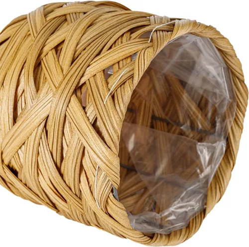 Vista 4 de THY COLLECTIBLES Juego de 2 cestas tejidas para macetas con forro de plástico y 3 patas de madera, flores, juguetes de granja rústica (tejido grueso)