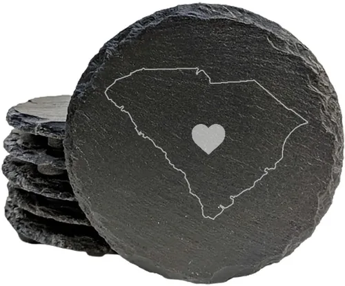 Vista 43 de Rustic Slate Coasters Set of 4 - South Carolina Design with Flower for Holidays, Birthdays, Housewarming - 4" Round or Square - Made in Oregon, USA