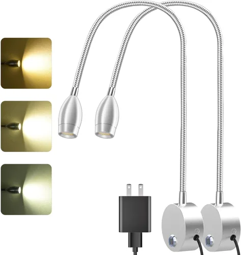 Vista 8 de ERAY Luz LED de lectura montada en la pared, luces de lectura de cabecera para cama con control táctil, 3 regulables, 360°, cuello de cisne flexible