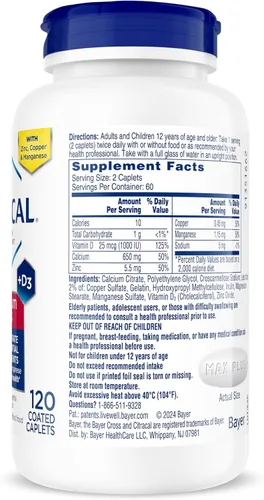 Vista 7 de Citracal Maximum, Highly Soluble, Easily Digested, 630 mg Calcium Citrate with 1000 IU Vitamin D3, Bone Health Supplement for Adults, Caplets, 120