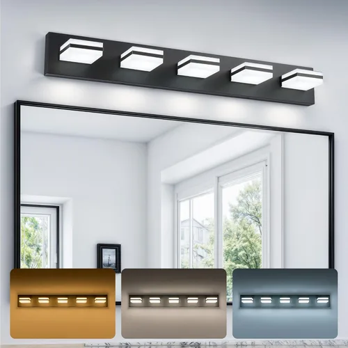 Vista 12 de VONLUCE Lámpara de tocador de baño, 3 luces LED modernas de tocador, luz de baño ajustable 3CCT con función de memoria, pantallas giratorias