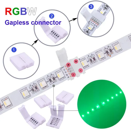 Vista 2 de Kit de conector de tira LED de 5 pines, incluye conector RGBW LED de 5 pines en forma de L y T, conector sin soldadura de 5 pines, tira LED