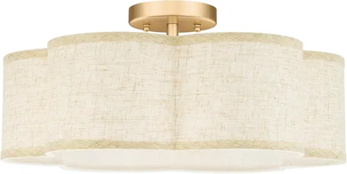 Vista 33 de Oro Lámparas de Techo de Montaje Semiempotrado, Lámparas de Techo de 6 Luces de 18 Pulgadas con Soporte de Tela en Forma de Flor, Iluminación