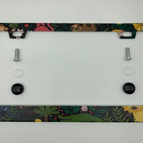 Vista 3 de Marco de placa de matrícula con flores tropicales de selva tropical, plantas, animales, cubierta de placa de automóvil con temática hawaiana