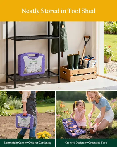 Vista 4 de Grenebo Juego de herramientas de jardinería de 12 piezas para mujer, herramientas de jardín resistentes al óxido y resistentes con funda