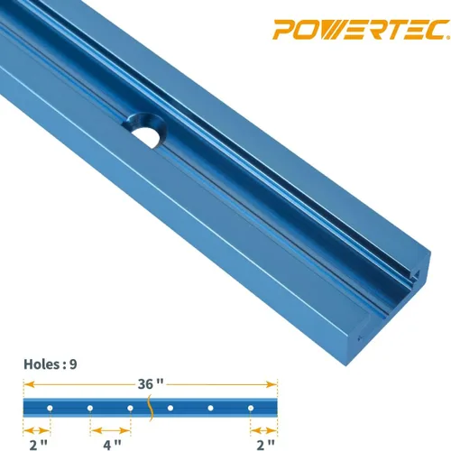 Vista 2 de POWERTEC 71119-P3 - Riel en T Universal de Perfil de Doble Corte de 36 Pulgadas con Agujeros de Montaje Preperforados, para Plantillas y Accesorios