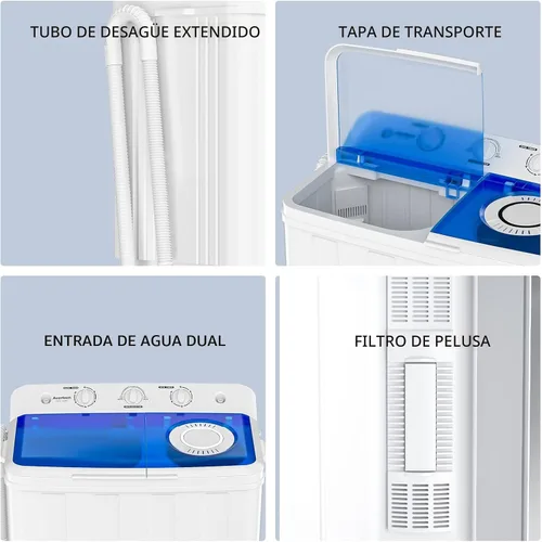 Vista 6 de Auertech - Mini lavadora portátil, lavadora de doble tina de 28 libras, mini máquina de lavandería compacta con bomba de drenaje, lavadora