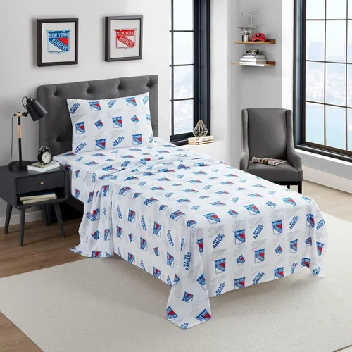 Juego de sábanas de tamaño Twin con licencia oficial de los New York Rangers NHL Ropa de cama cómoda con logotipos repetidos del equipo para