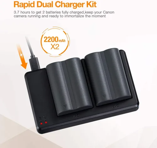 Vista 4 de BP-511 BP-511a Batería 2-Pack 2 2200mAh y cargador de batería dual USB para 30D, G5, 50D, 5D, G3, 40D, G1, 20D, D60, G6, G2, Pro 1, 300D, cámaras