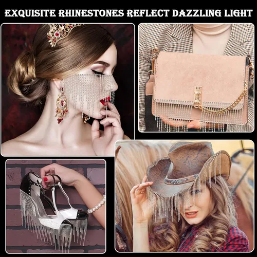 Vista 3 de Fleco de Pedrería con Pegamento B7000 Adhesivo Multiusos, Ribete de Pedrería Brillante Cinturón de Fleco de Pedrería Ribete de Fleco de Pedrería