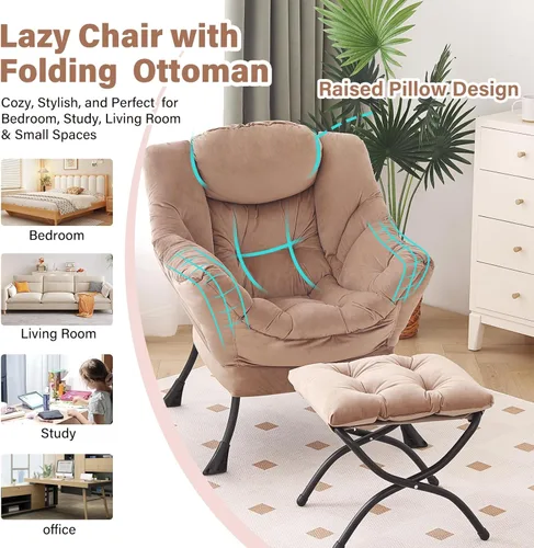 Vista 215 de Silla Lazy con otomana, silla moderna con reposapiés plegable, silla de acento de salón, cómoda silla de lectura para dormitorio, estudio, sala