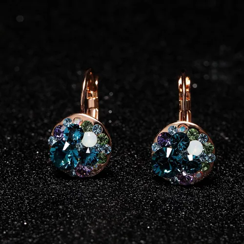 Vista 3 de Pendientes de aro chapados en oro de 14 quilates con cristales Swarovski multicolor para mujer