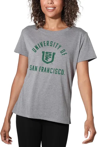 Vista 114 de Colección oficial de camisetas sueltas con logotipo desgastado grande universitario para mujer, jaspeado atlético