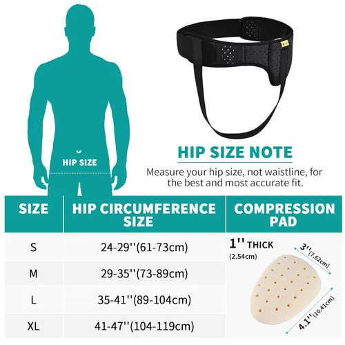 Vista 7 de Tenbon Cinturón de hernia para hombres y mujeres, braguero de soporte de hernia para ingle inguinal izquierda o derecha, correa de cintura ajustable