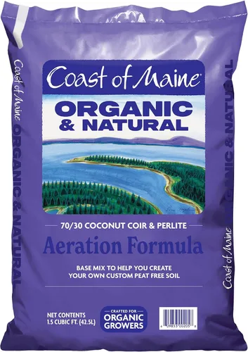 Coast of Maine Mezcla de base de fórmula de aireación orgánica y natural, 70/30 de fibra de coco y perlita para crear un suelo sin turba