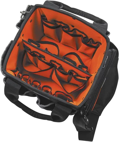 Vista 10 de La bolsa para herramientas Klein Tools 5541610-14 con correa para el hombro tiene 40 bolsillos para almacenamiento de herramientas e interior naranja
