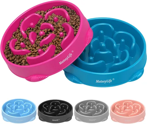 Vista 23 de MateeyLife Cuencos Pequeños de Alimentación Lenta para Gatos 2 Piezas, Cuencos de Comida para Gatos con Rompecabezas Anti-Asfixia, Alimentación