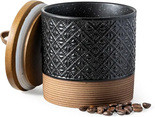 Vista 13 de Miamolo Mini tarros de cerámica con tapa hermética, recipiente de café, recipiente de almacenamiento de alimentos de cocina con tapa para bolsa