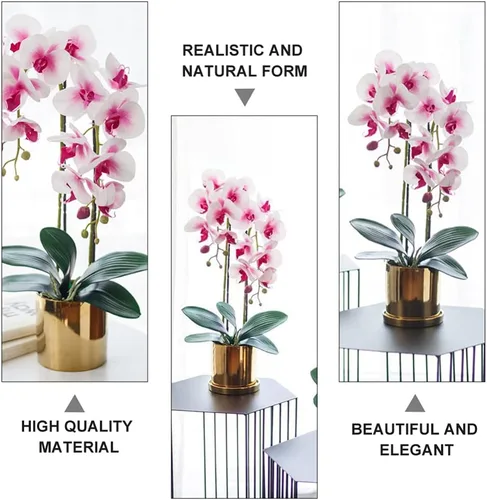 Vista 5 de FOMIYES Orquídea artificial, orquídeas de seda rosa, flores de Phalaenopsis, orquídeas de flores sintéticas, grandes con arreglos de jarrón