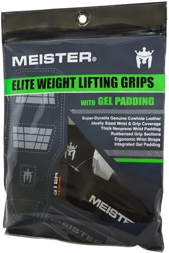 Vista 6 de Meister Elite - Puños de cuero para levantamiento de pesas con acolchado de gel (par)