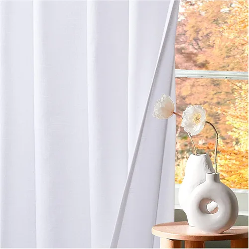 HOMIDATE Juego de cortinas de algodón blanco de 2 a 50 x 63 pulgadas de largo, cortinas texturizadas para dormitorio, sala de estar, cocina, paneles