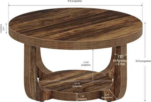 Vista 2 de Tribesigns Mesa auxiliar redonda, mesa de centro circular de 2 niveles con almacenamiento, mesa central de madera moderna para sala de estar, mesa