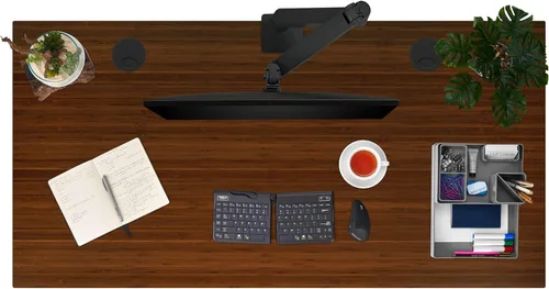 Vista 8 de Uplift - Escritorio de pie de bambú oscuro (48 x 30 pulgadas), 2 patas V2 ajustable, marco en C (negro), teclado avanzado, ojales de alambre