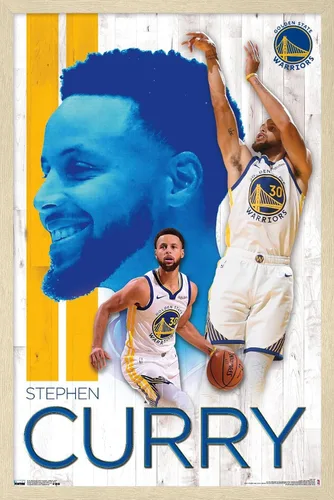 Vista 7 de Trends International NBA Golden State Warriors - Póster de pared de Stephen Curry 19, 14.725 x 22.375 pulgadas, versión enmarcada de madera