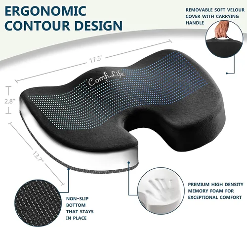 Vista 3 de ComfiLife Cojín de Asiento de Comodidad Premium - Cojín Ortopédico Antideslizante de Espuma Viscoelástica 100% para el Cóccix para Dolor de Cóccix