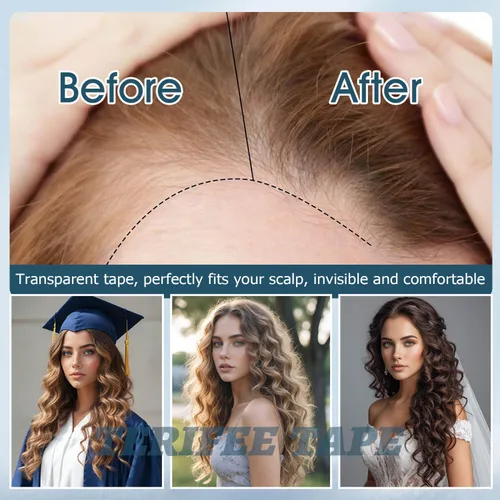 Vista 4 de 120 cintas de extensión de cabello de doble cara, cinta azul de repuesto de cabello humano de 0.31 x 1.57 pulgadas para extensiones de cabello