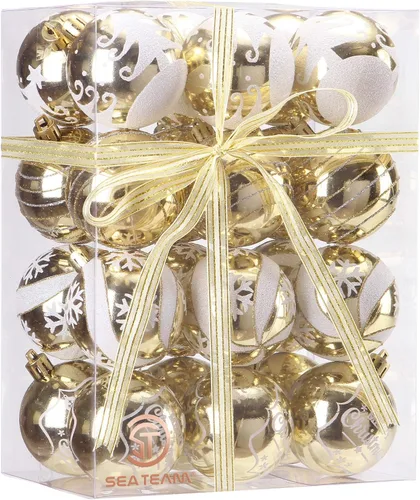 24 adornos Sea Team para decorar el árbol de Navidad, de 2.36 pulgadas, pintados y decorados con brillo de forma delicada, resistentes a las roturas