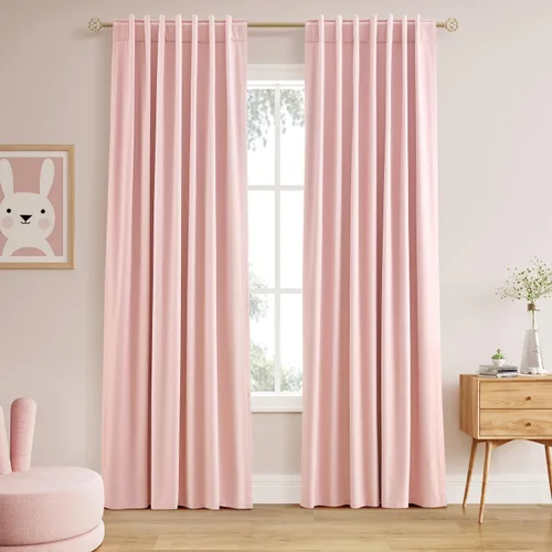 Vista 95 de Cortinas de lino verde aguamarina de 102 pulgadas de largo con pestaña trasera, bolsillo para barra, cortinas de lino opacas que absorben el sonido